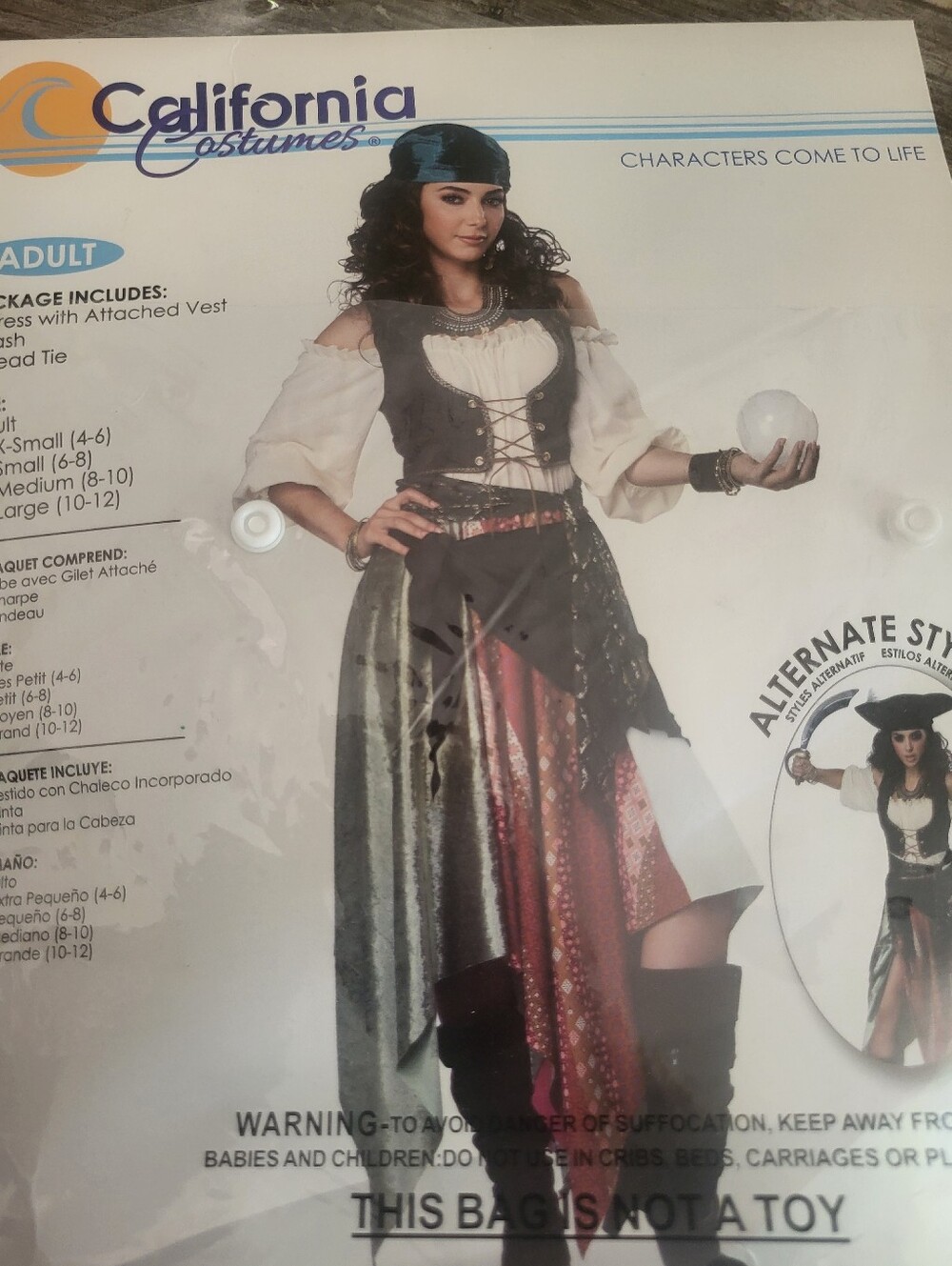 California Costumes Pirate Outfit in Black, Cream, Blue and Red Size Small